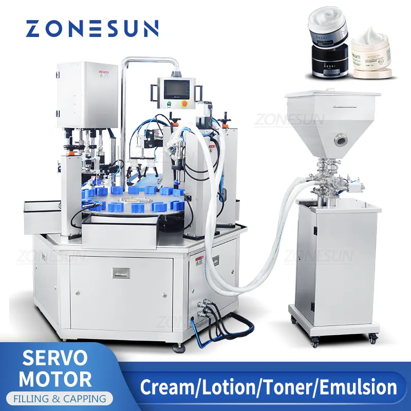 Zonesun 자동 크림 충전 및 캡핑 기계 로션 컨테이너 뚜껑 뚜껑 모이스처 라이저 토너 에멀젼 생산 ZS-SRFC