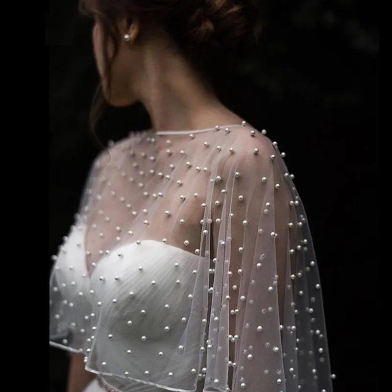 Kurtki 2023 Myyble Wedding Accessories Bolero Bridal Cloak Pearls Cape Krótki z przodu Kobiety Kobiety Wrap Every Shawl