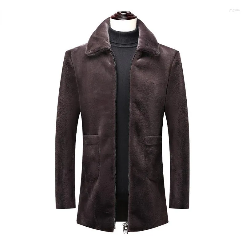 Herrjackor 2023 Autumn Winter Men's faux päls elegant social lång kappa lyxknapp avslappnad iller imitation mink hårjacka kläder