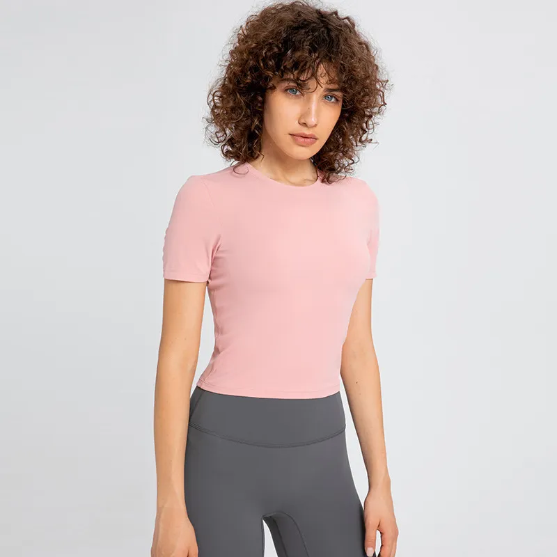 L158 Camicie a maniche corte Top da yoga leggeri T-shirt ad asciugatura rapida Abbigliamento da allenamento all'aperto Felpa da corsa da donna