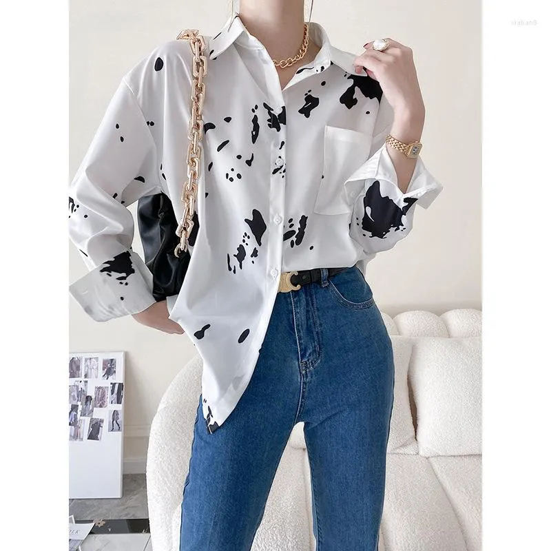 Women's Blouses HXJJP losse lange mouwen hoogwaardige shirts shirts dames lente herfst vrijetijdsvleet kraag kraag op de bovenste blouse