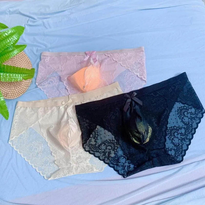 Onderbroek mannen sissy zakje slipje kant pure sexy lingerie-briefs g-string vertongs low-toverhing heren onderkleding erotisch ondergoed