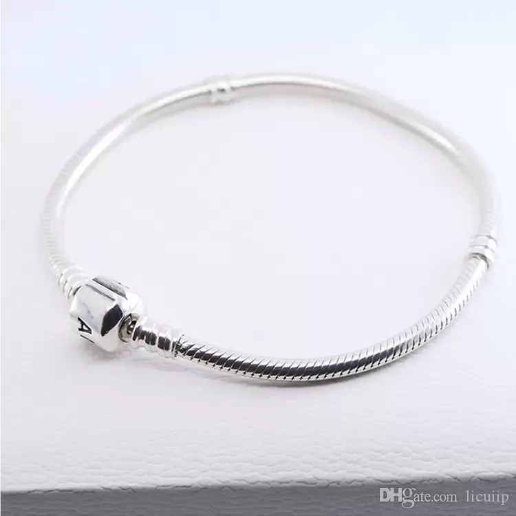 Wholesale 925 Sterling Silver Bracelets 3mm Snake Chain Fit  Charm Bead Bangle Bracelet DIY Jewelry Gift For Men Women