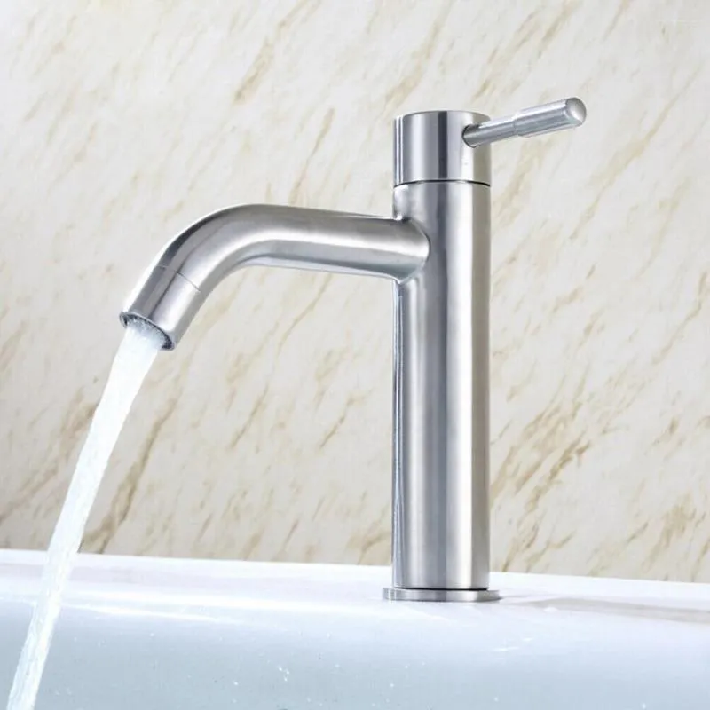 Bathroom Sink Faucets 1PCS Basin Faucet For Kitchen Family El Stainless Steel Silver Single Cold Counter