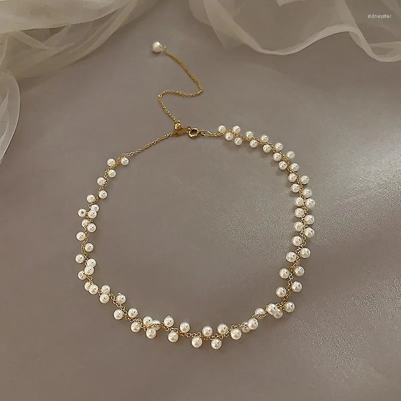 チョーカーラブリンクジュエリーファッションシンプルな短いネックレス模倣真珠ステンレス鋼の女性声明