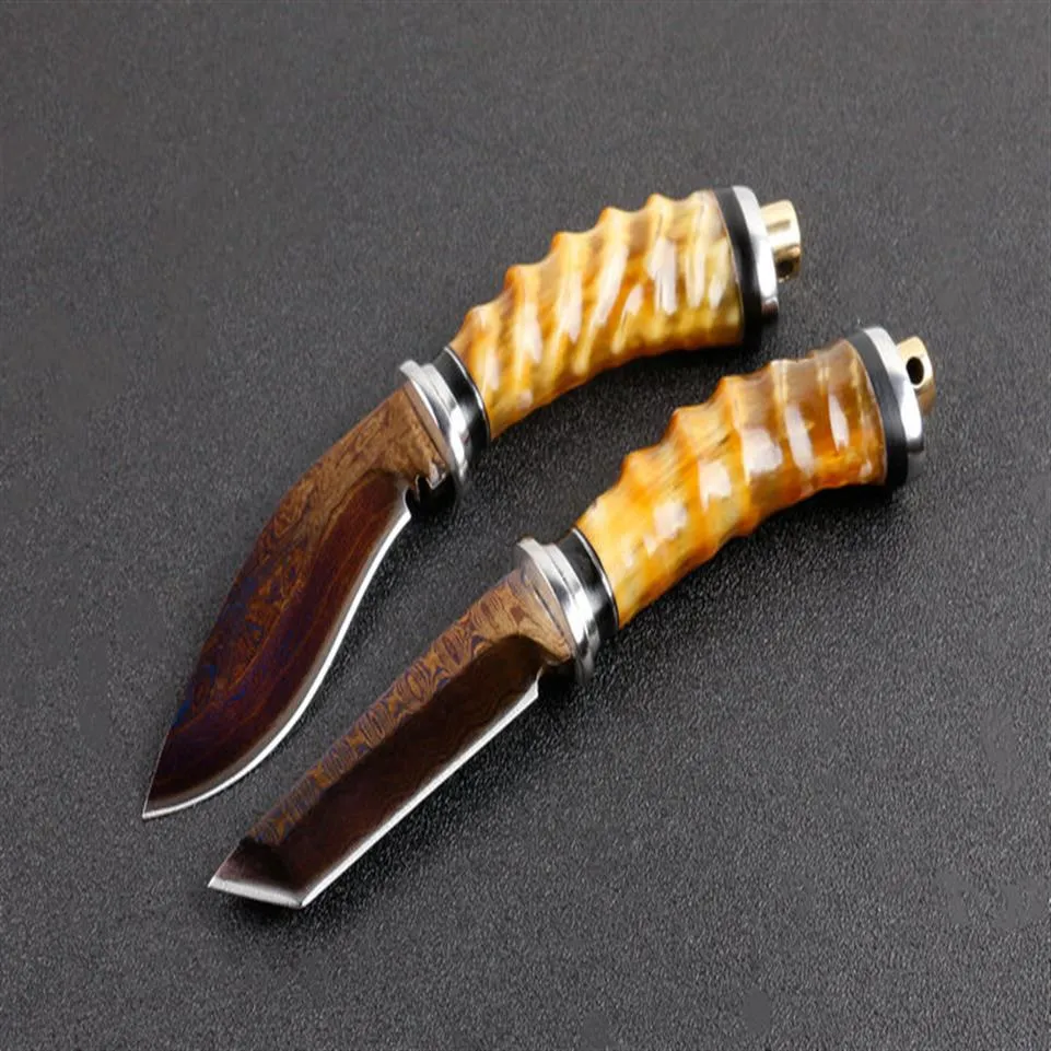 Claw Dogleg Damascus Fixed Blade Knife Tanto Tactical Camping Hunting Survival Pocket Military