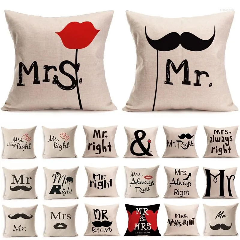 Kudde 1 datorer Mrs Mrs Letters Pattern Cotton Linen Throw Cover Seat Car Home Decoration SOFA DECORATIVE PULLOW CASSE