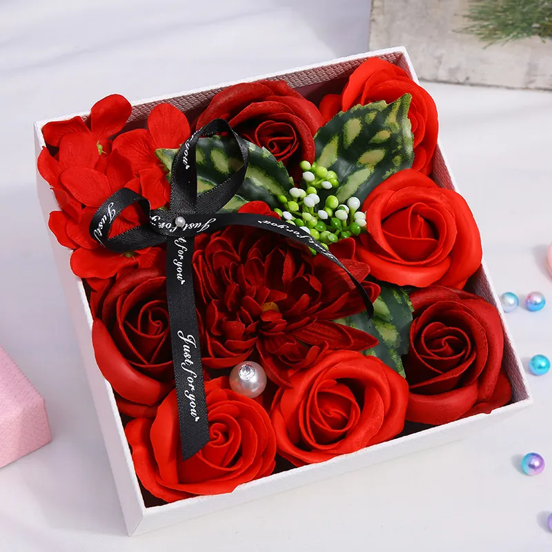 Konstgjorda blommor Rose Carnation Soap Flower Box Teacher's Mors Day Rose Gift Wedding Buquets Arrangements Party Home Decorations