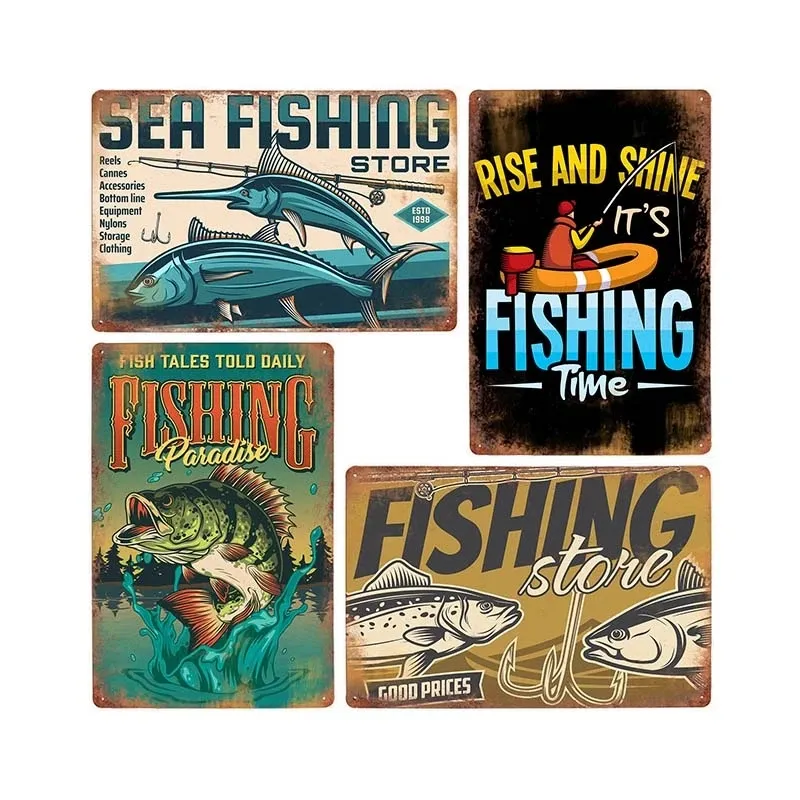 Sea Fishing Store Metallblechschilder Platten Retro Metall Fischer Poster Bier Bar Dekorative Wandtafel Eisenmalerei Kunst Wohnkultur 30X20cm W03