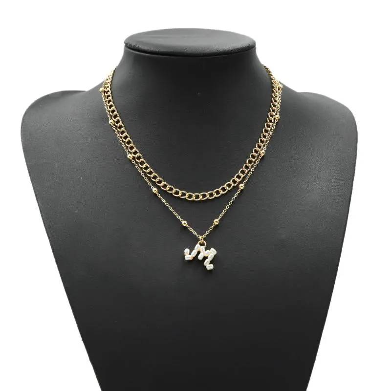 Ketens parel alfabet a-z letters hanger ketting initiële letter gelaagde kralenketen charme mode sieraden punk voor vrouwen