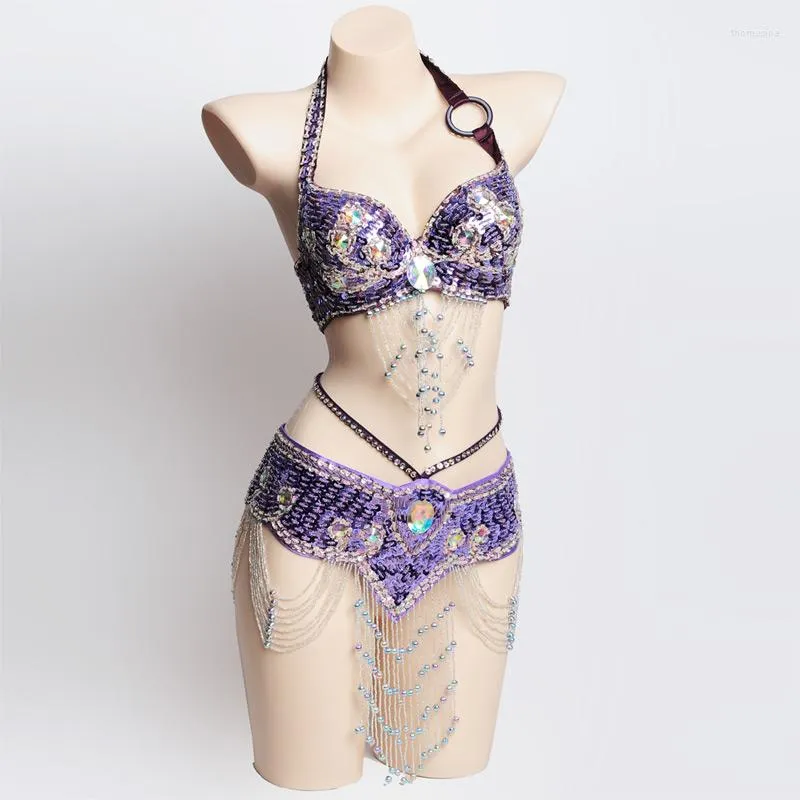 Stage Wear Frange Danza Del Ventre Reggiseno Cintura In Rilievo Set Costume Sexy Abiti Da Spettacolo Di Carnevale