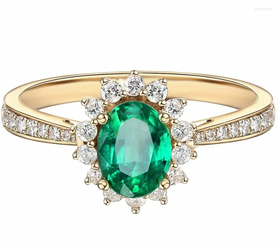 Rings de cluster moda vintage Crystal Green Emerald Gemtones Diamond For Women 14K Gold Color Jewelry Bijoux Bague Acessório Gift