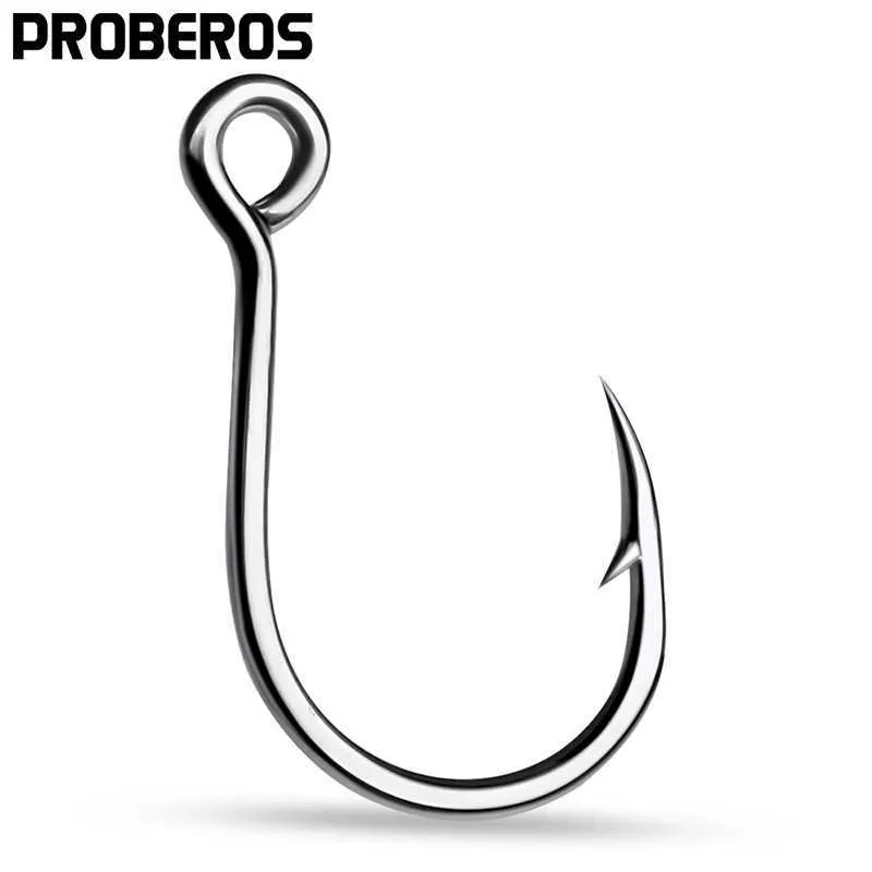 Hameçons de pêche PROBEROS 20pcs Hameçons simples 6-4-2-1-1 / 0-2 / 0-3/0 Hameçons Big Eye Hameçons pointus en acier à haute teneur en carbone pour leurre Pesca P230317