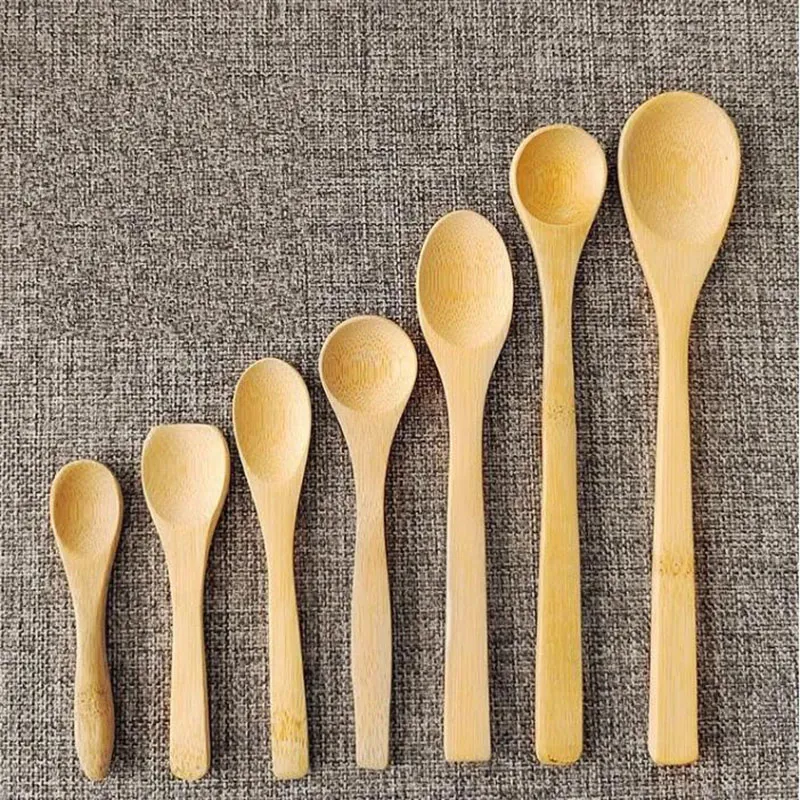 8 Size Small bamboo Spoons Natural Eeo-Friendly Mini Honey Spoon Kitchen Mini-Coffee Teaspoon Kids Ice Cream Scoop 9-16cm