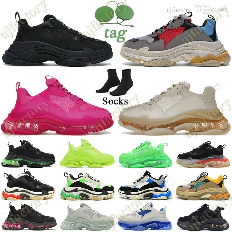 Triple s herr kvinnor designer fritidsskor plattform sneakers klar sula svart vit grå röd rosa blå Royal Neon Green herrsneakers Tennis