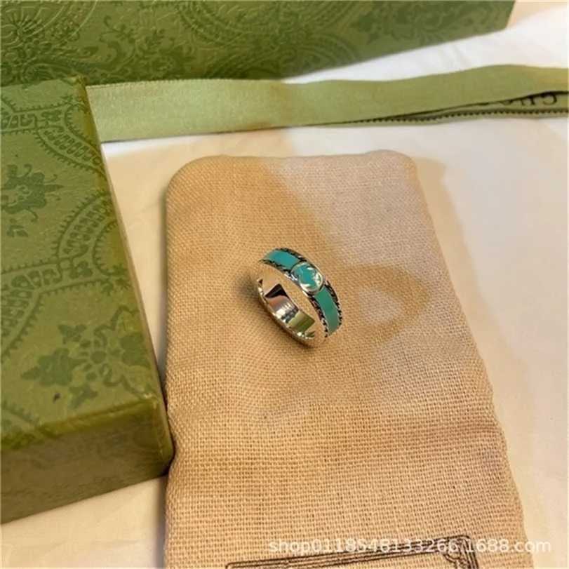 2023 Designer New Fashion jewelry green enamel drop glue 925 Sterling Silver couple personalized old index finger women's ring