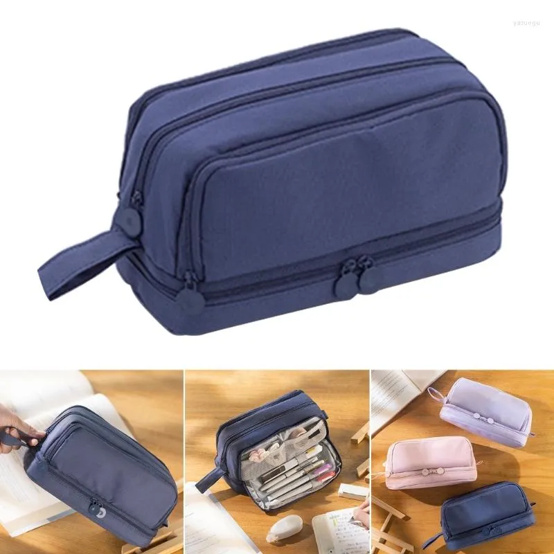 Grande Capacité Crayon Multifonction Toile Compartiments Stylo Poche Avec Fermeture Éclair Sac De Rangement Cadeau Pour Les Étudiants