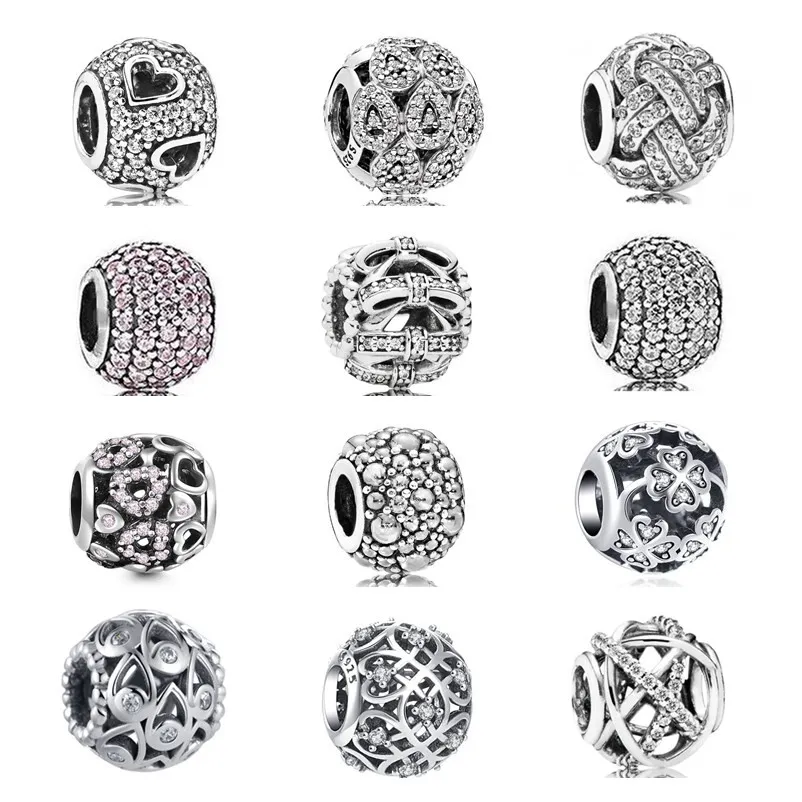 925 Silver Fit Pandora Original Charms Diy Pendant Women Armband Pärlor Circular Holloid Inlaid Stone Charm