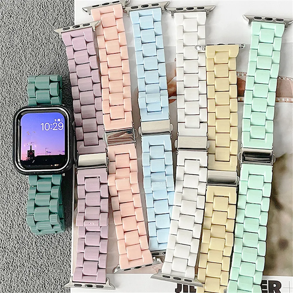 Remsband godis färg transparent 3 pärlor pc harts akryl armband armband band för Apple Watch 38/40/41mm 42/44/45mm rem passform iWatch Series 3 4 5 6 7 8 Ultra Ultra