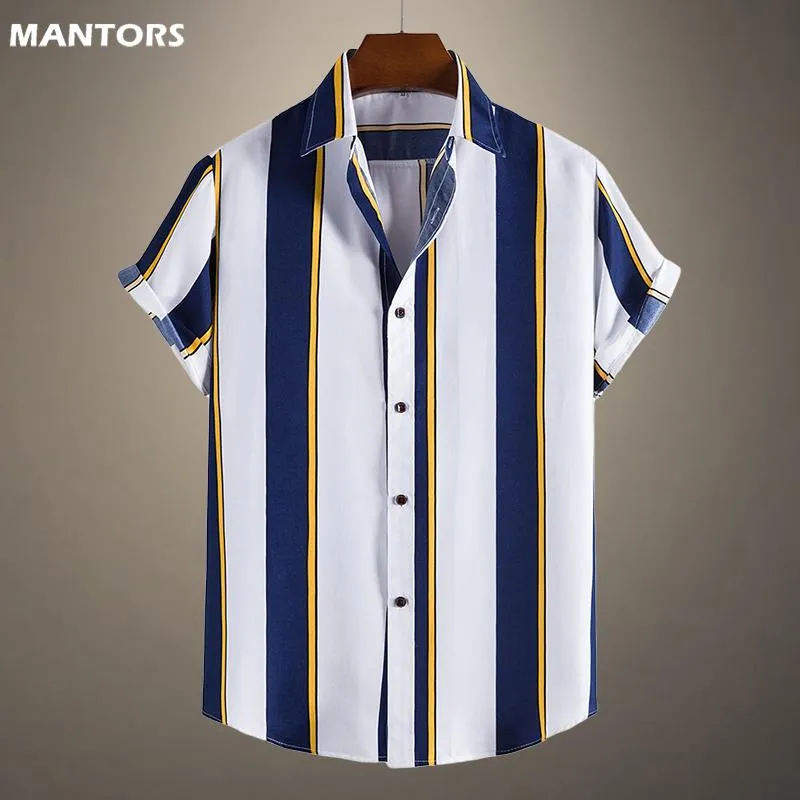 Hawaiian Geometric Print Striped Dress Shirt For Men Short Sleeve Button Closure Casual Loose Fit Summer Preppy Clothes From Joeydorsey 16.73 DHgate.Com