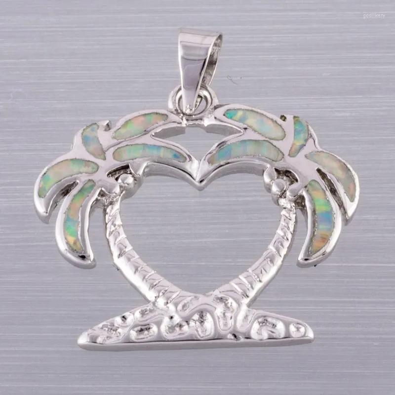 Hänge halsband kongmoon dubbel palmer vit eld opal silver pläterade smycken för kvinnor halsband