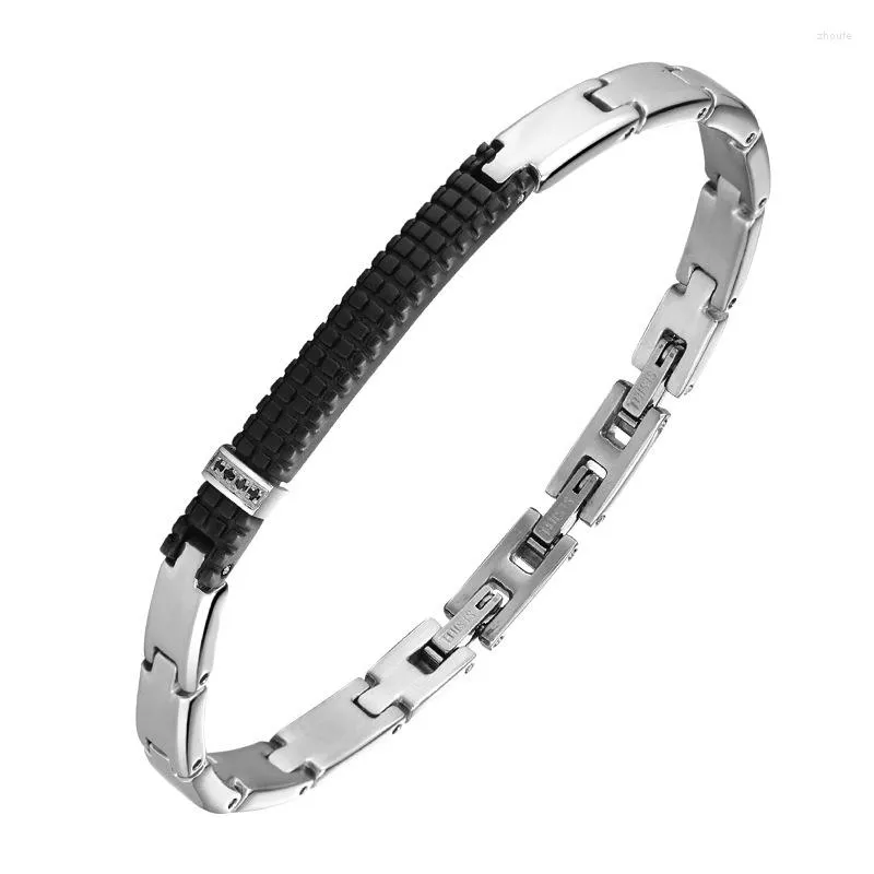 Bracelets de charme Moda Moocare Black Bel Bend Band Inclado Zircão Aço inoxidável Pulseira masculina