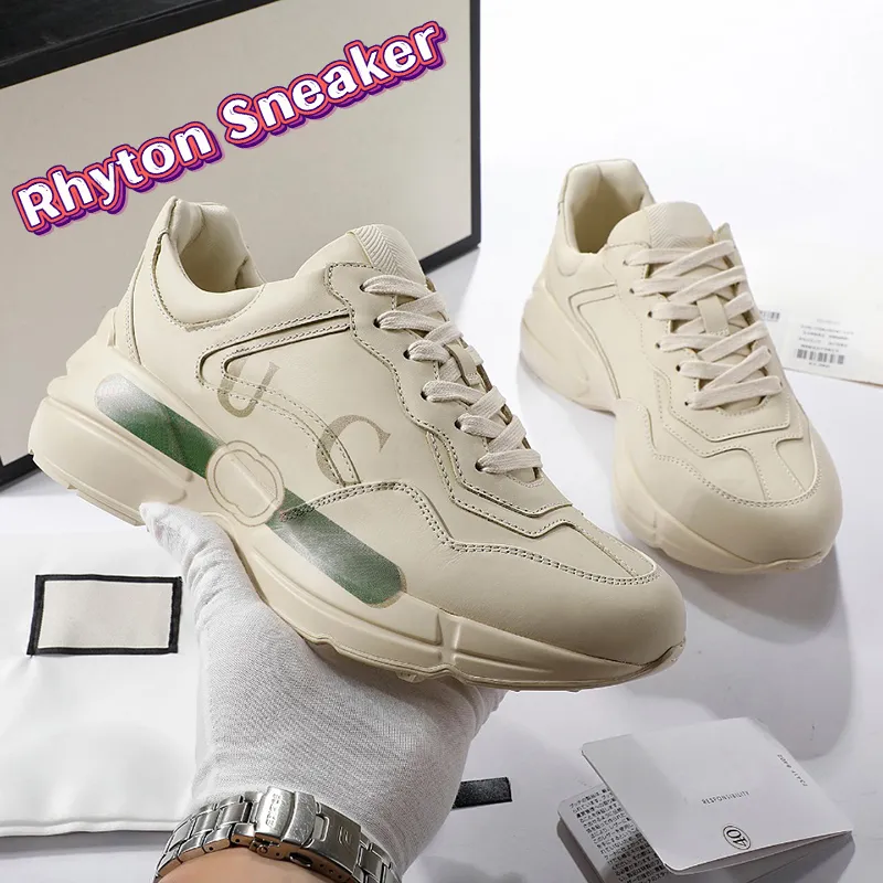 Erkek Kadınlar Sıradan Ayakkabı Tasarımcı Tıknaz Rhyton Deri Baskılı Spor Sneaker Platform Eski Dad Lüks Vintage Logo Eğitmenleri Bayanlar Kalın Bottom Çilek Ayakkabı