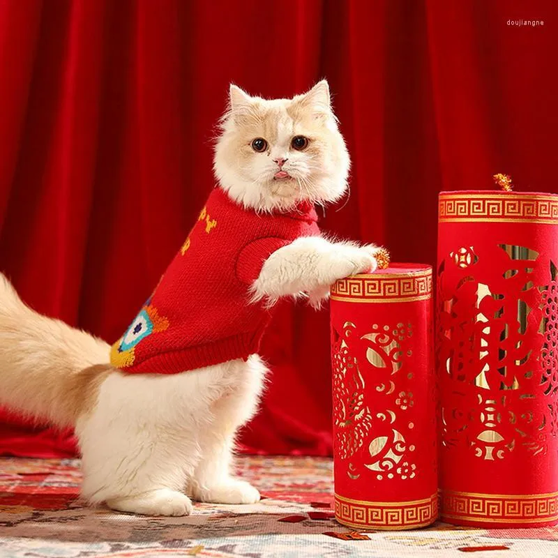 Katkostuums Chinese jaar huisdierentruien katten gebreide kleding korte mouw warme winteroutfits voor kittens en kleine hond