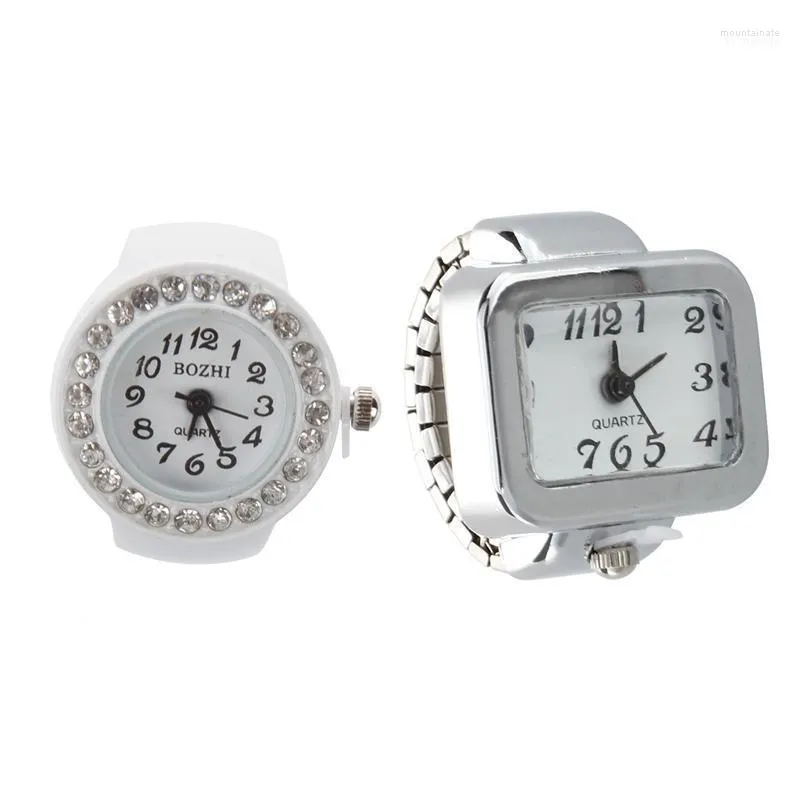 Montres-bracelets Bague Montre Chic Blanc Strass Pour Dames Quartz Chiffres Cadran Arabe Rectangle Unisexe Moun22