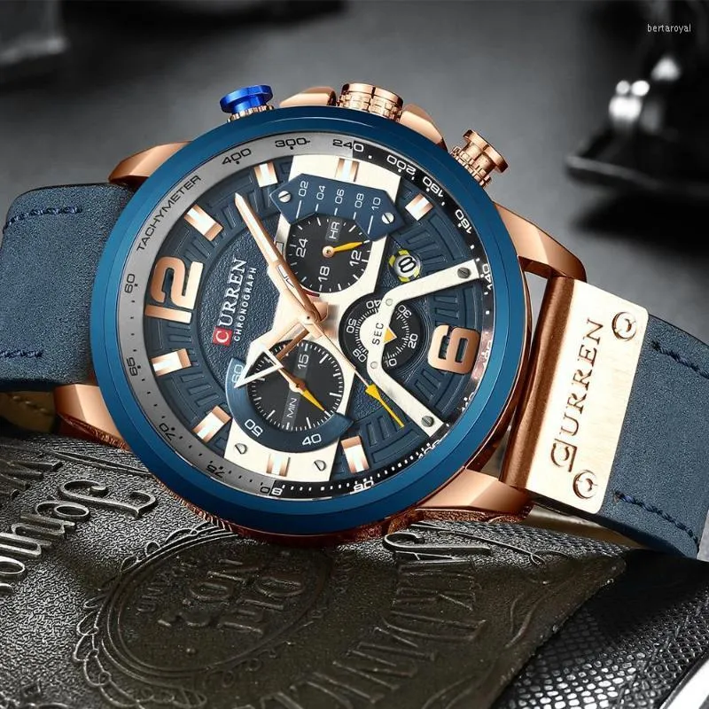 Polshorloges Casual Sport Watches for Men Blue Top Militaire lederen pols Watch Man Clock Fashion Chronograph PolshorwatchWristwatches Polswa