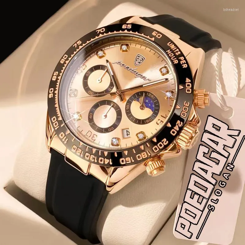 ساعة معصم الساعات Poedagar للرجال Top Chronograph Luminous Quartz Watch Fashion Business Business Silicone Wrist Box