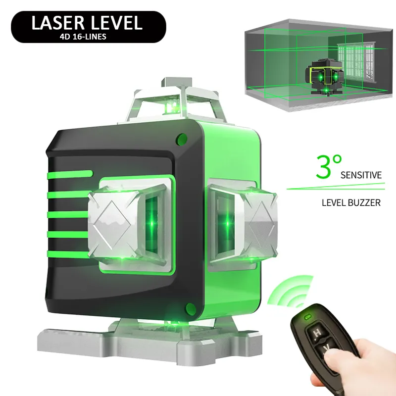 Laser Nível 12/16 Linhas 3D/4D Autonivelamento 360 Horizontal e Vertical Cross Super Ponted Ponted Green Beam Line