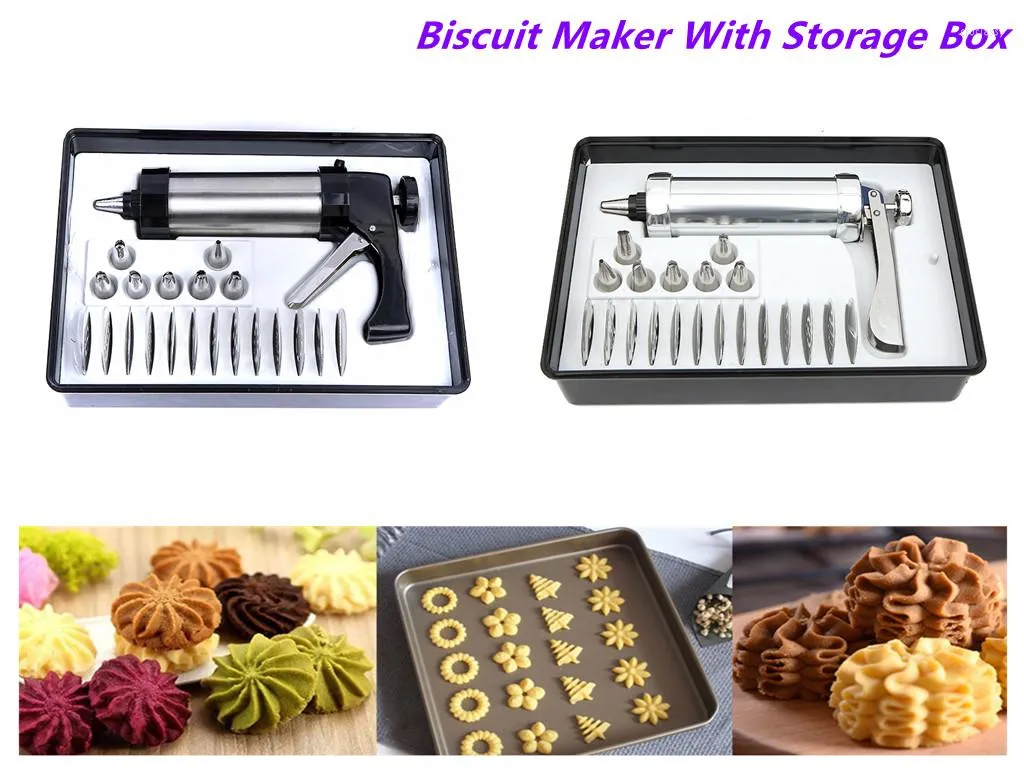 Seringue de pâtisserie professionnelle en acier inoxydable Biscuit Press  Pistolet à pâtisserie avec 13 disques de biscuit et 8 buses