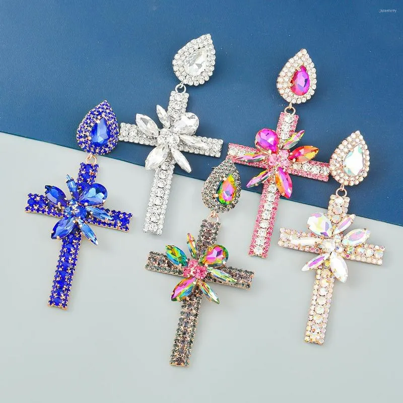 Dangle Earrings Boutique Shiny Rhinestone Cross For Women Fashion Jewelry Party Dress Statement Accessories