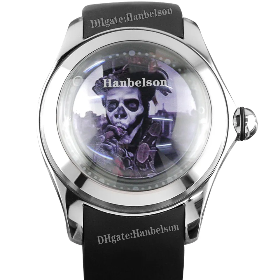 Reloj para hombre Movimiento automático Cristal de ojo de pez Esfera de ojos misteriosos Correa de goma Astronauta Fondo transparente Reloj de pulsera 47 mm