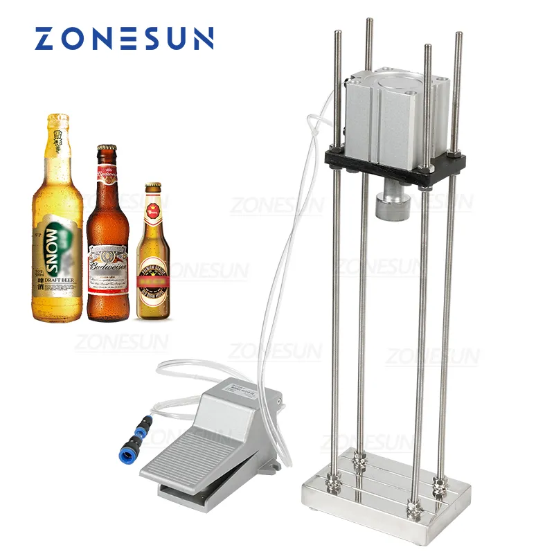 ZONESUN Pneumatische Dampfwasser-Verschließmaschine für kohlensäurehaltige Getränke, Bier, Soda, Flaschenverschließer, Kronkorken, Deckelverschließmaschine für Brauerei-Bar