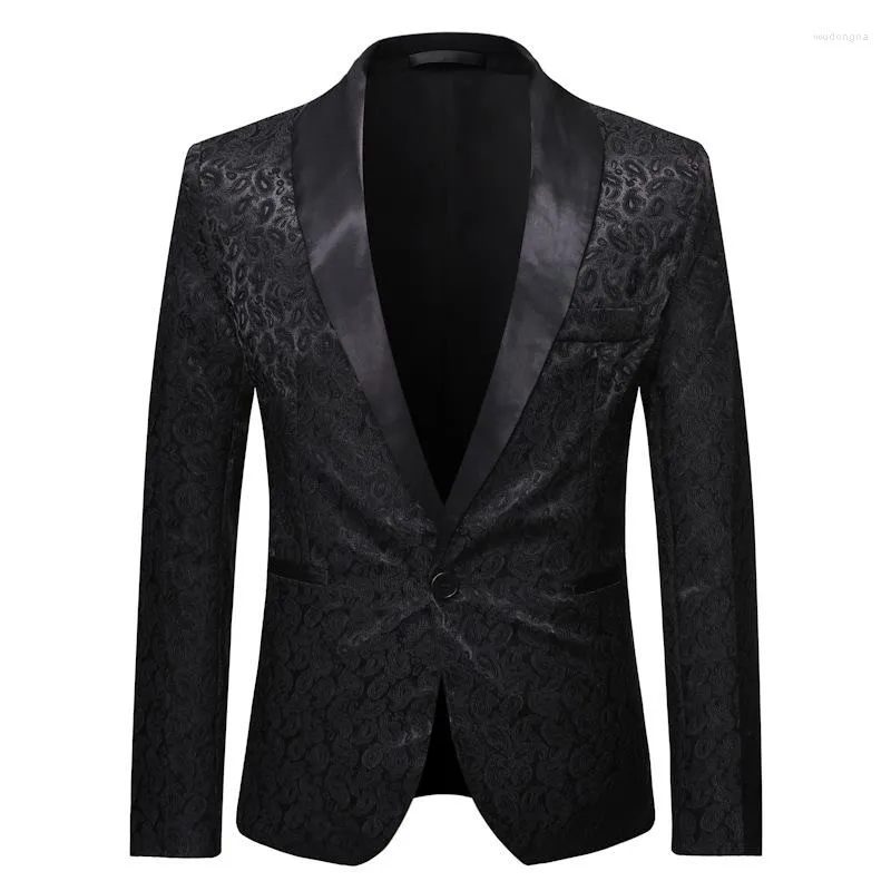 Costumes pour hommes Hommes Noir Paisley Jacquard Blazer Veste Un Bouton Col Châle Blazers Hommes Robe De Mariée Formelle Costume De Banquet De Scène