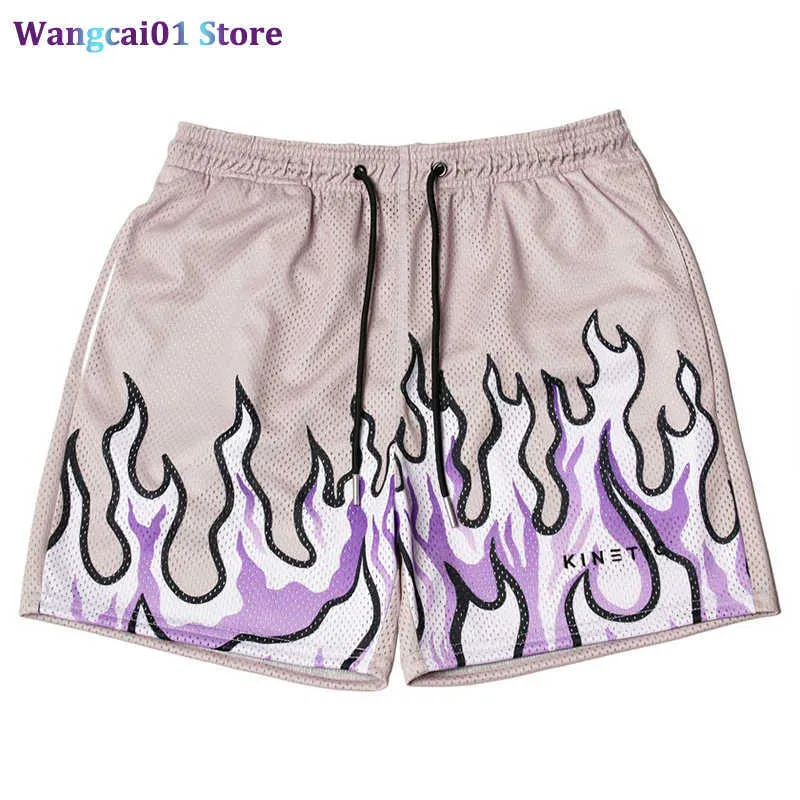 wangcai01 heren shorts mesh mesh ademende mannen shorts gym basketbal running quick drogende shorts baggy flame print mode shorts 2022 zomers shorts 0318H23