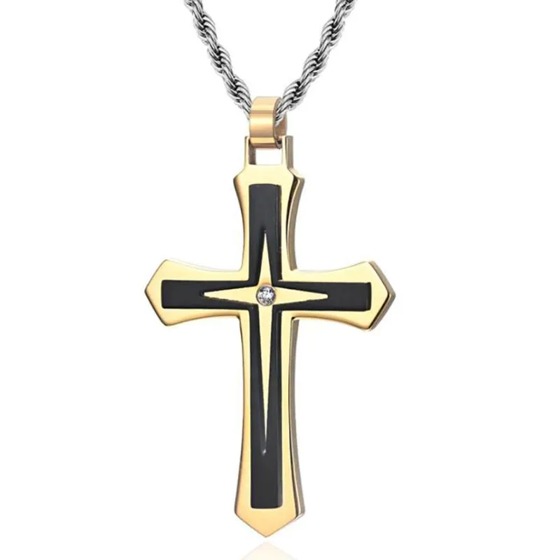 Pendant Necklaces Stainless Steel Cz Stone Christ Religious Cross Necklace Jewelry Gift For Him With Chain