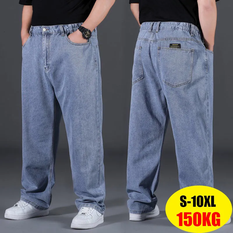 Mens jeans 10xl oversize mannen mode streetwear plus size katoen losse broek casual lading ademende grote dikke broek 230317