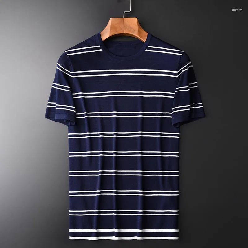 Men's T Shirts T-shirts Luxury Knitted Stripe Fabric Short Sleeve Mens T-shirt Plus Size 3xl 4xl Round Collar Slim Man Tee Summer