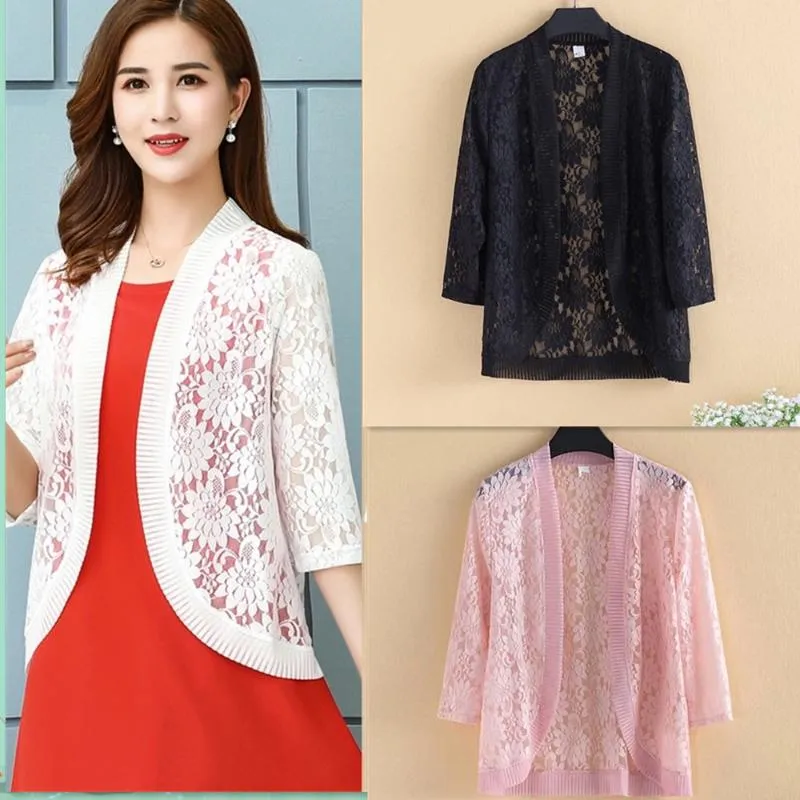 Wraps & Jackets White Black Purple Pink Women Summer 3/4 Sleeve Shrug Bolero Lace Bridal Cape Jacket Elegant Beach Shawl