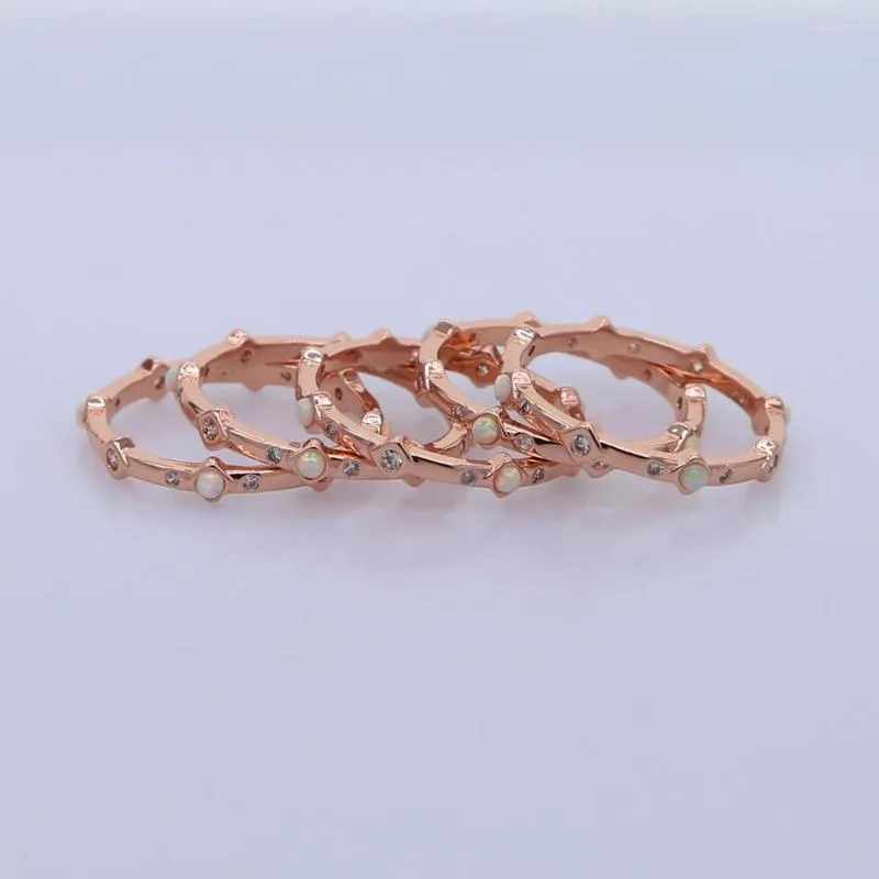 Trauringe Tropfen Roségold Farbe Zirkonia Lünette Opal Charm Cz Weiß Zart Zierlich Dünn Größe 7 Einfacher Mädchenring Elegant