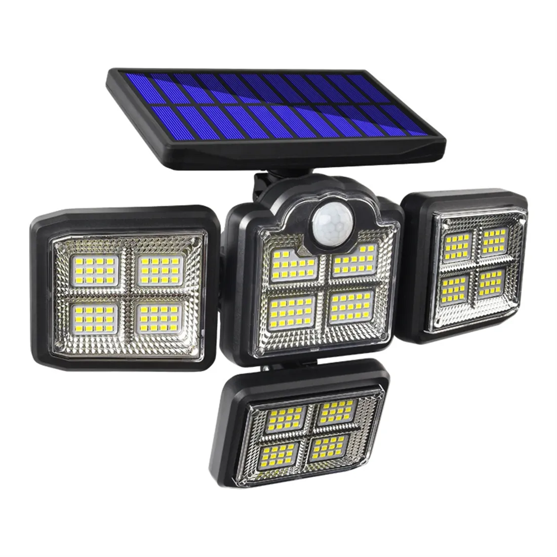 Luzes de parede solares pir, 4 cabeças de segurança, 3 modos 198 lâmpada de parede de cobra, arredores ao ar livre 192 LED 2400lm Luzes de sensor de movimento com controle remoto, à prova d'água