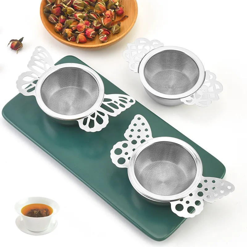 Empress Tea Tools -sil med droppskålar, Mesh Tea Infuser Rostfritt stål Löst bladtefilter med fjärilshandtag