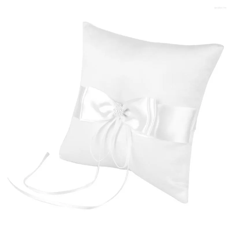 Confezione regalo Fiocco in raso bianco Portafedi Portacuscini Matrimonio con perla simulata 15 15 cm
