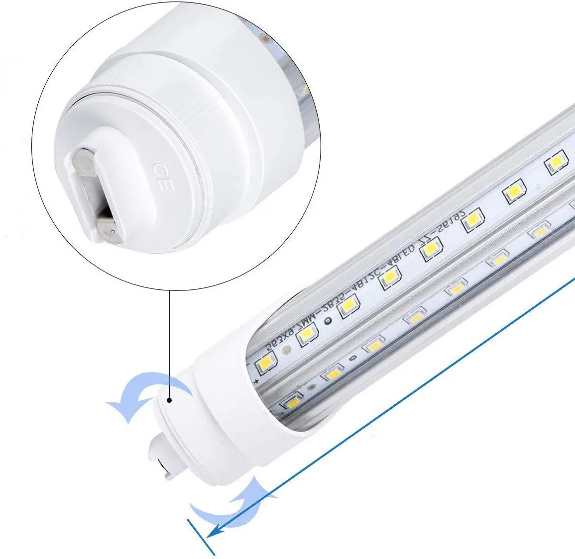 T8 LED Tubes V-shaped FA8 G13 8ft 70W AC85-265V PF0.95 SMD2835 100LM/W 8 foot 2400mm Lights One Single Pin Fluorescent Lamps 5000K 5500K V Shape Linear Bubls R17D Rotate