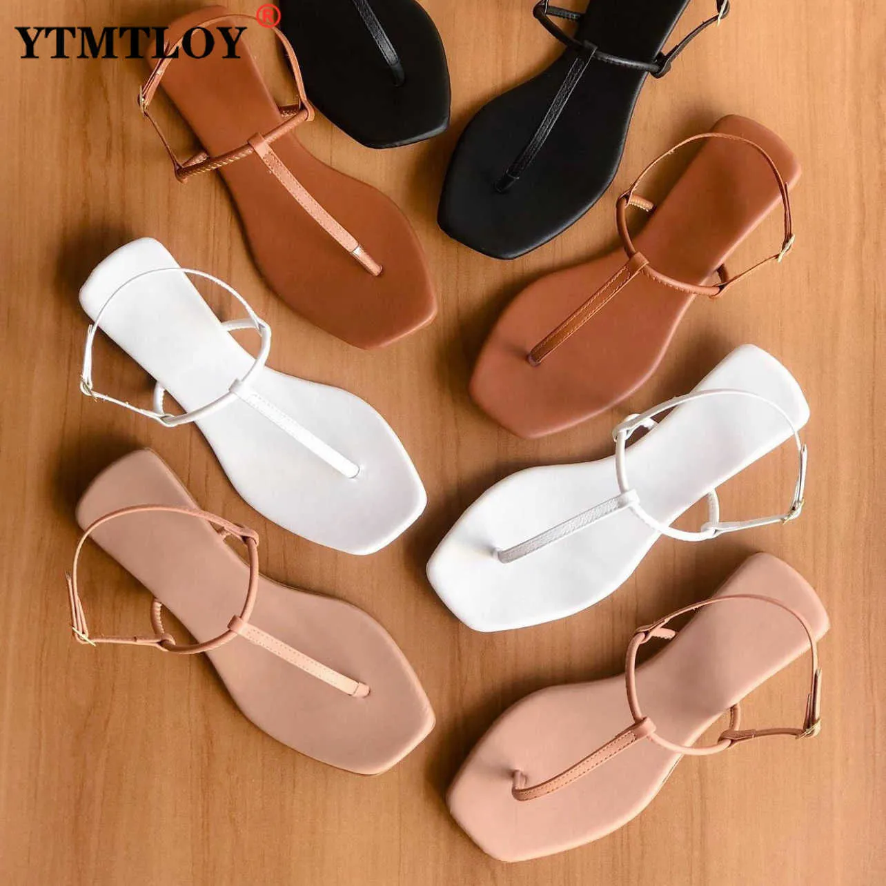 Tofflor avslappnade platta kvinnors strandsandaler flip flops sommar t-rem mjuka kvinnor sandaler ankel remmar vid havet semester sandaler för flickor z0317