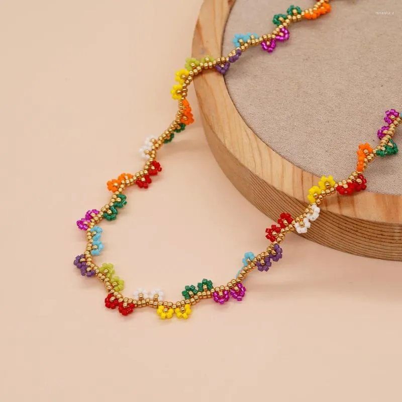 Chains Go2BoHo Daisy Flower Necklace Jewelry Colorful Miyuki Seed Bead Handmade Woven Necklaces For Women