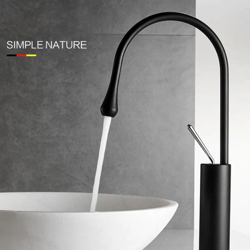 Rubinetti per lavabo da bagno Rubinetto per lavabo nordico semplice Lavabo nero freddo e interamente in rame con gocce d'acqua artistiche a prova di spruzzi di fascia alta